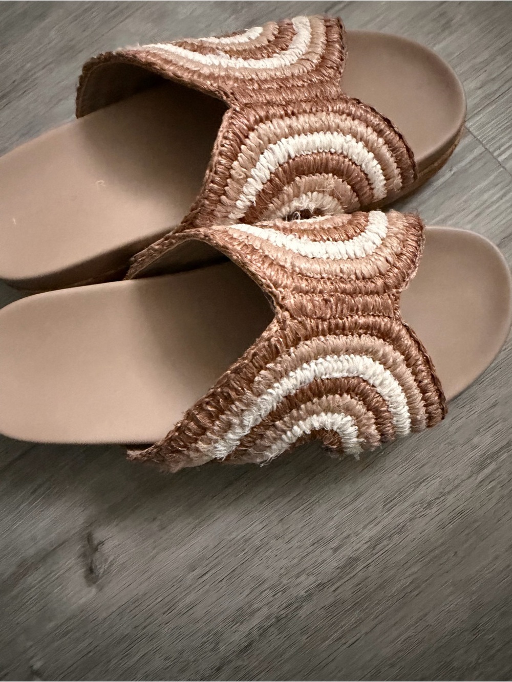 Marc Fisher Woven Slide Mules in Tan and Cream - Picture 5 of 7